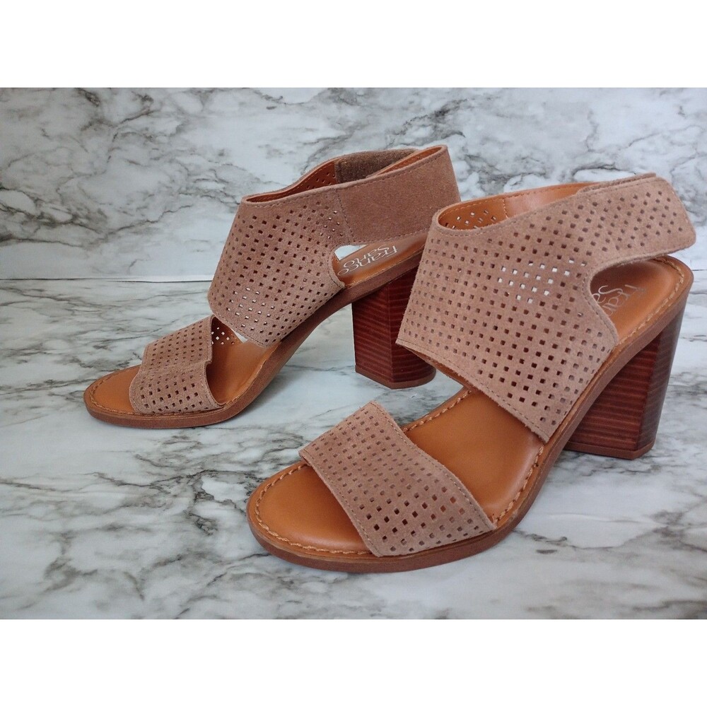 Franco Sarto Leather Delores Perforated Ankle Strap Sandals Size 8M